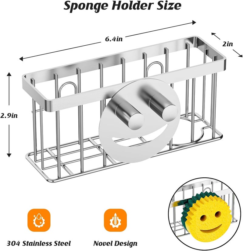 MURLONG Sponge Holder Smiley Face,Sink Caddy for kitchen Sink,Sponge Holder with 2 PCS Suction Cups/1 PCS Adhesive Strips,Designed for Sponge,Soap,Dish brush,Scrubber-Silver - Image 3